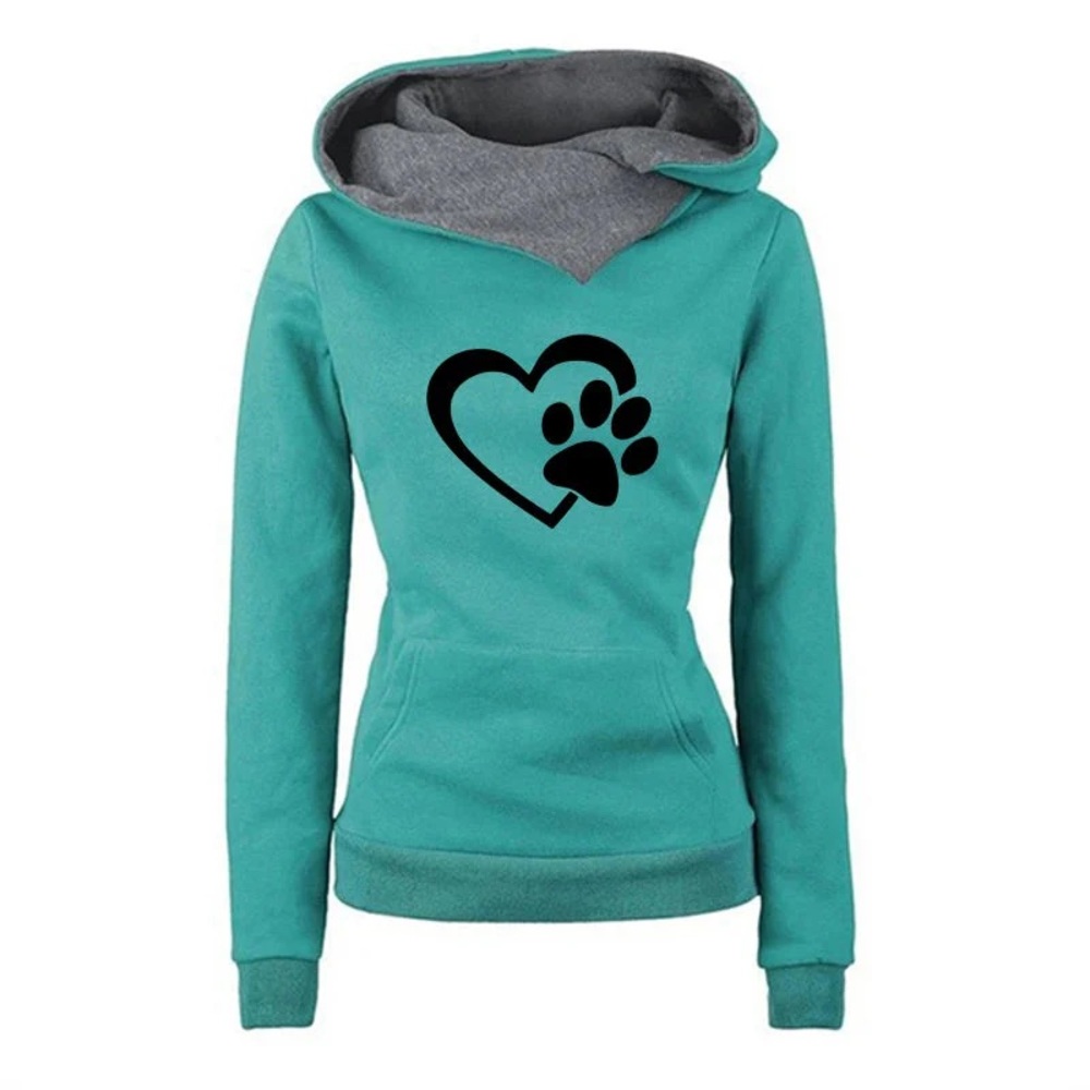 Green Hoodie with Paw Heart Design